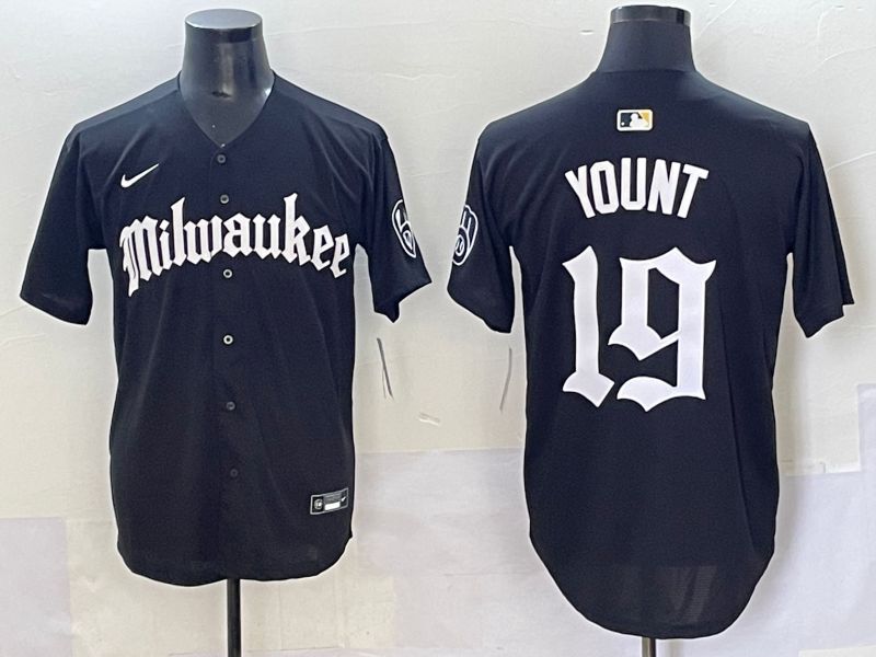 Men 2025 Milwaukee Brewers #19 Yount Black Five generations Joint Name Nike MLB Jersey style 2